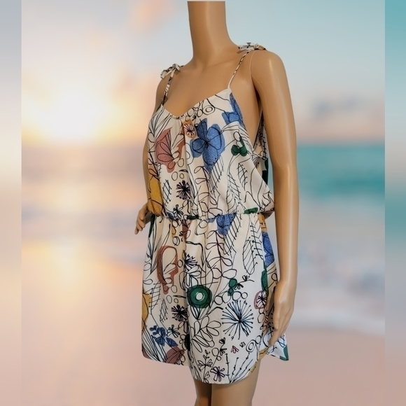 BCBGMaxAzria Large Cicely Romper Floral abstract graphic print Pockets T26 - Picture 5 of 7